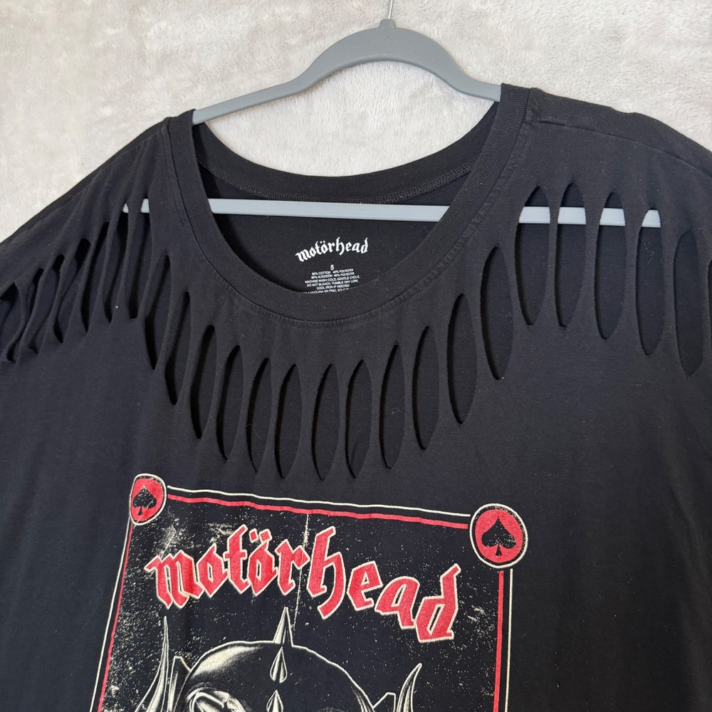 Motorhead XXXV  Graphic T-Shirt Black Cut Out Neck Women Size 5 Grunge Alt - Picture 5 of 7